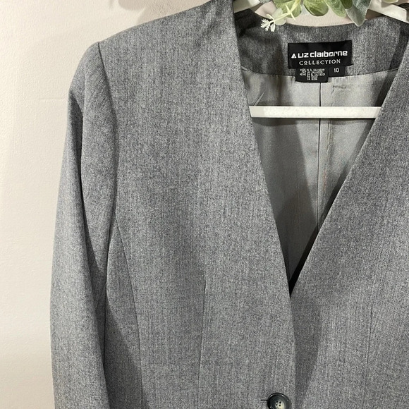Vintage Liz Claiborne Collection Wool Single Button Gray Blazer Suit Jacket 10 - Picture 2 of 15